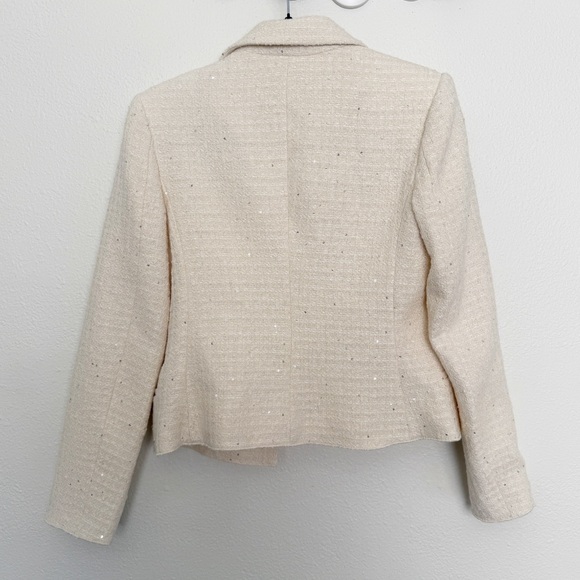 Zara NWOT Cream Textured Cotton Fitted Jacket Silver Sequin Appliqués - Picture 6 of 12